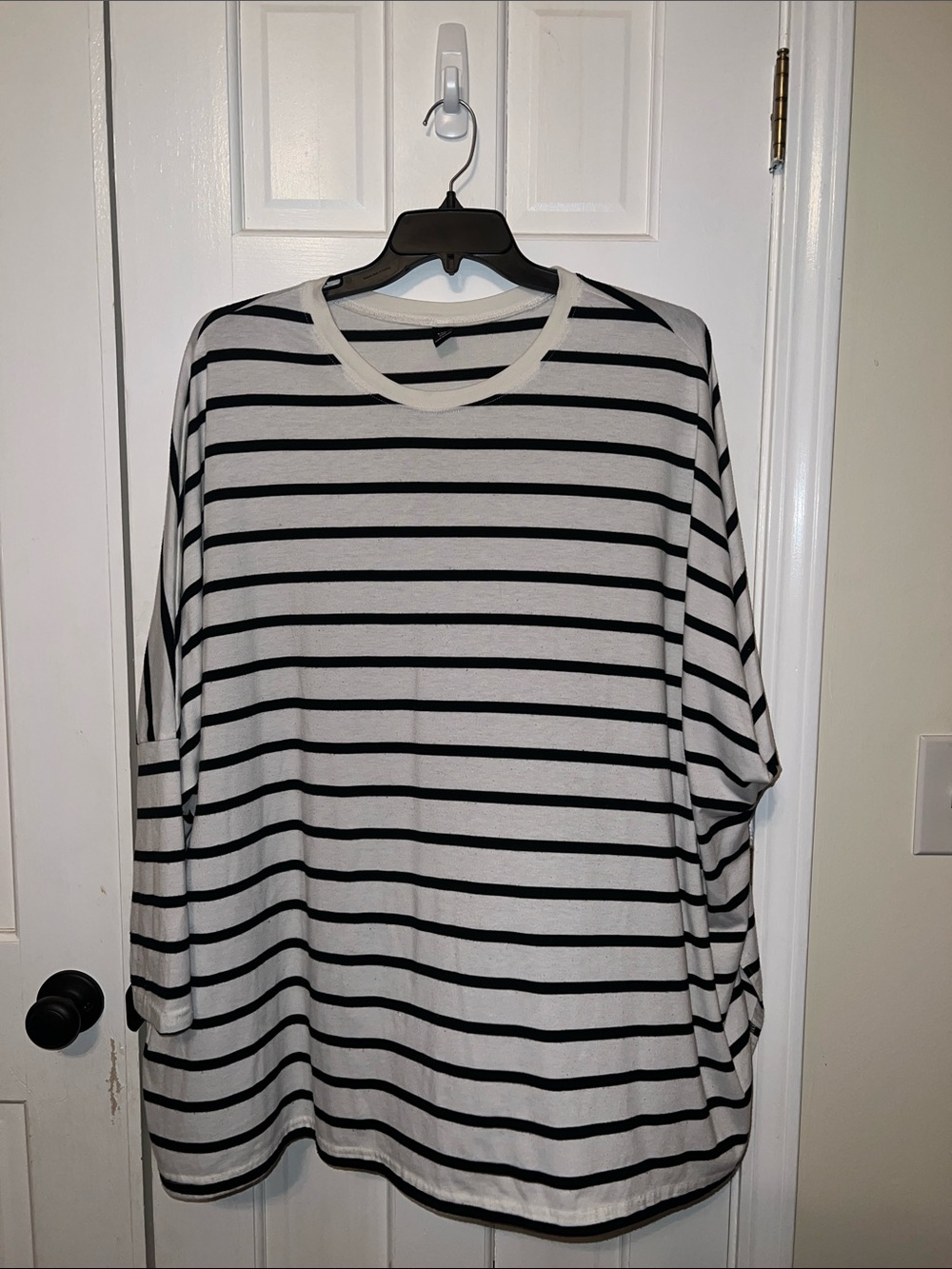 SHEIN Black and White Striped Women's Long Sleeve Blouse